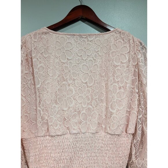 Boston Proper Women's Pink Floral Lace V-Neck Long-Sleeve Top Cinched Size S - Picture 15 of 16